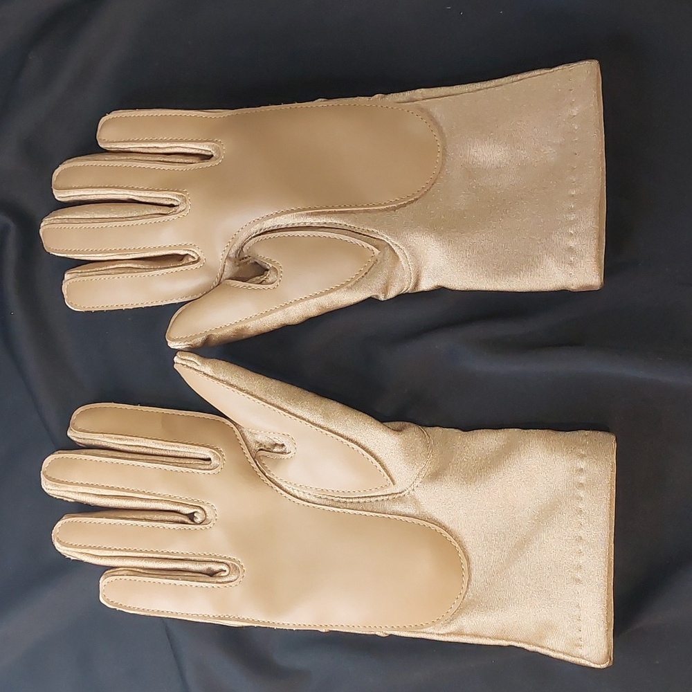 3/$15 SALE! Elegant Gold Sheen Gloves With Pleather Underside - Picture 3 of 3